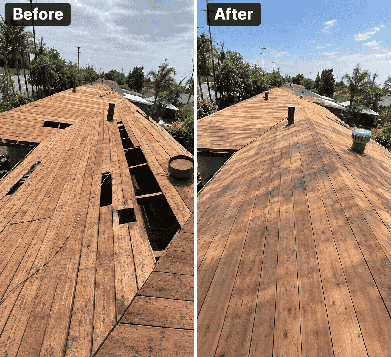Roof repair before and after transformation in Houston